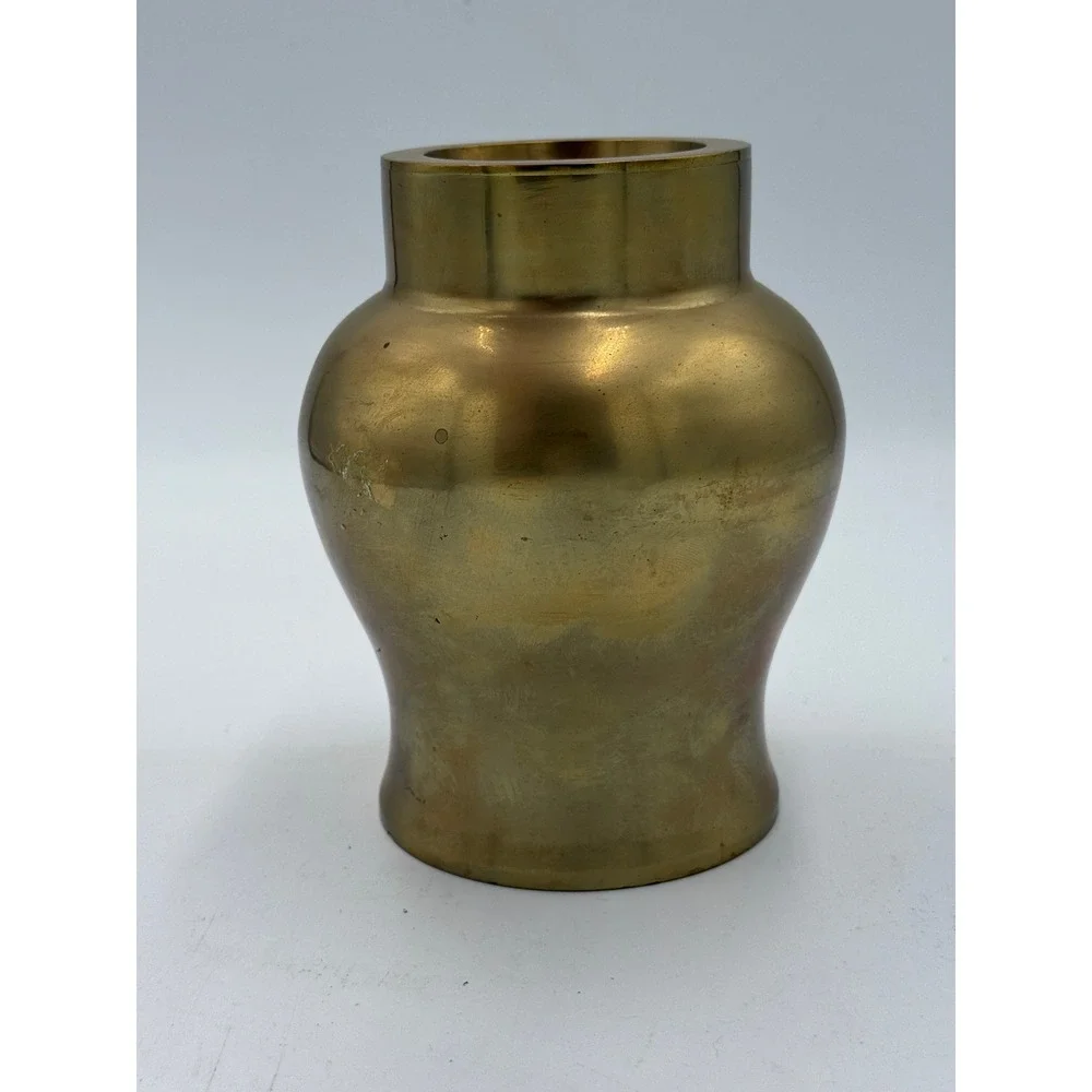 Vintage solid brass urn candle holder squatty holds tapers pillars votives 5.5